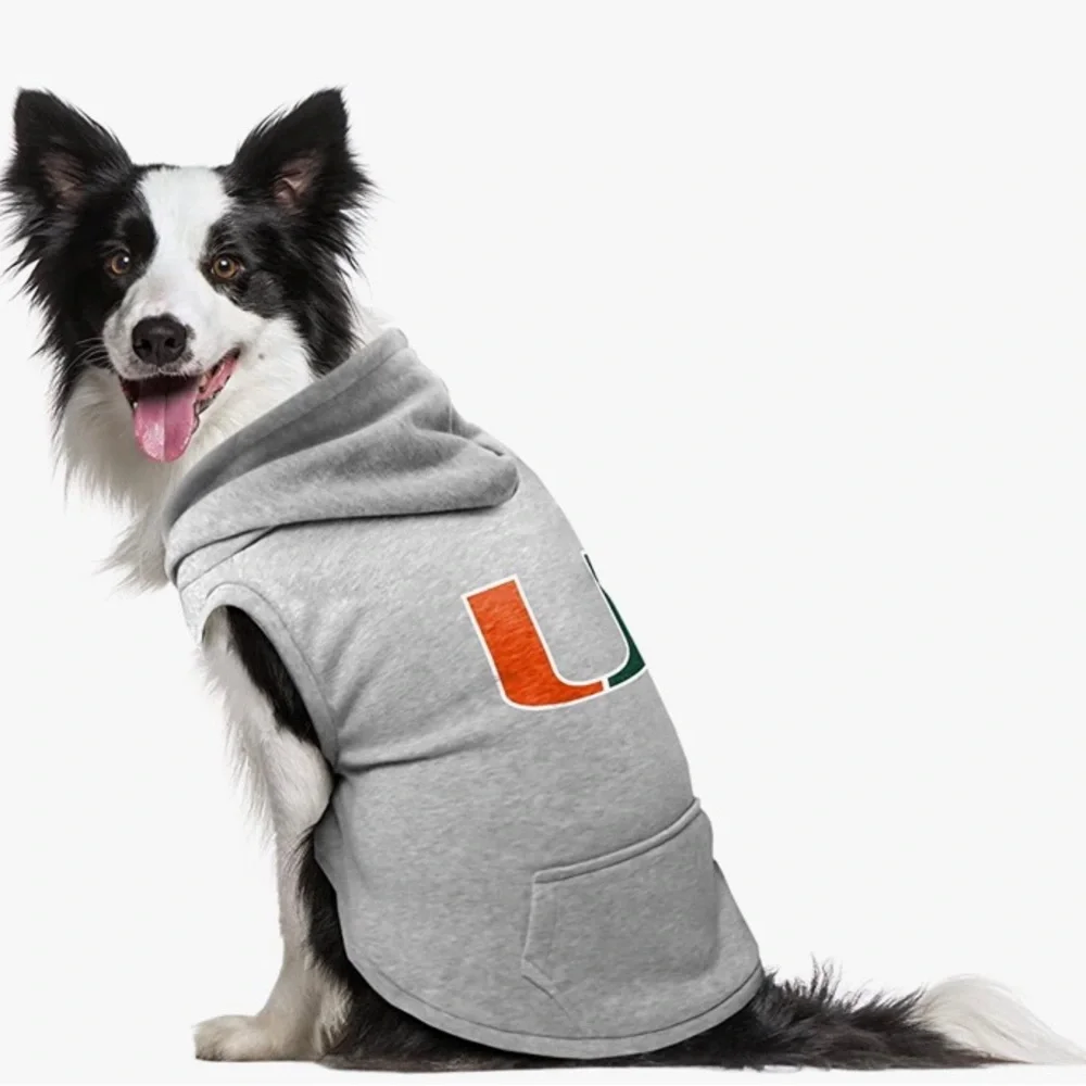 Hunter Gray Dog Hoodie with Red & Green 'U' Logo